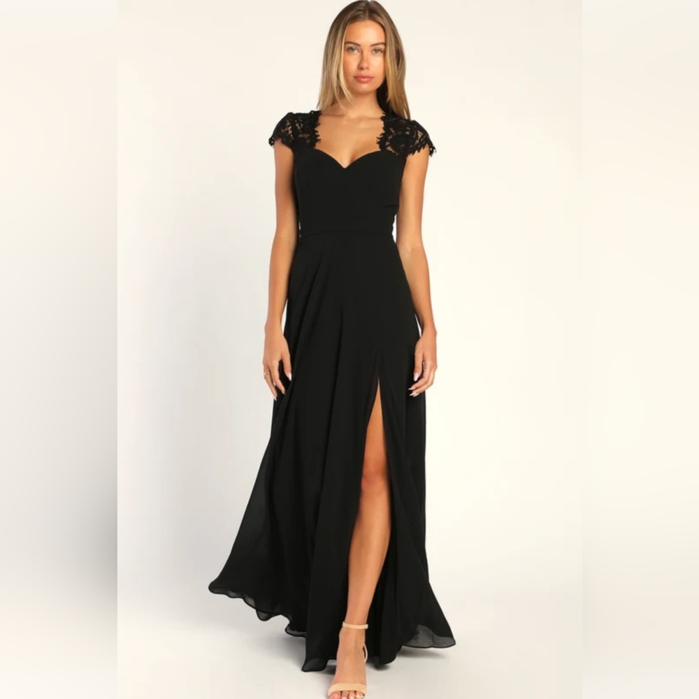 Lulu's Black Lace Backless Maxi Dress